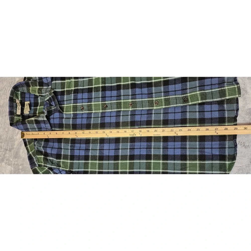 L.L. Bean Men's Blue Green Plaid Traditional Fit Flannel Shirt Size Large - Picture 4 of 6